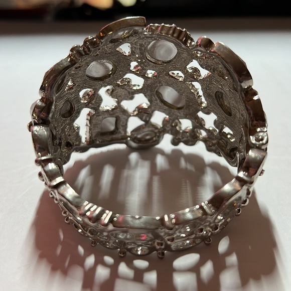 Charming Charlie spring loaded chunky silver, rhinestone and opalite bracelet - Picture 3 of 5